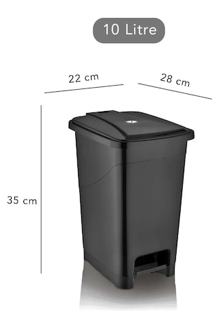 Slim Pedallı Banyo Mutfak Çöp Kovası 10 Litre Ergonomik Tasarım Plastik Malzeme İle Kullanışlı Siyah