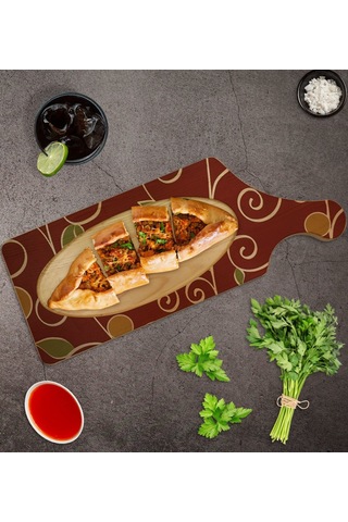 Bk Gift Retro Motif Tasarımlı Dikdörtgen Şeklinde Doğal Ahşap Servis Ve Sunum Tabağı Model 1