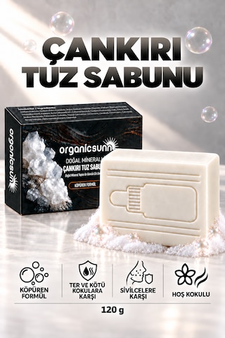 Organicsun Çankırı Tuz Sabunu 120 Gr Köpüren Formül - Zengin Doğal Mineralli Kaya Tuzu Sabunu