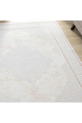Krem Bej Klasik Madalyon Desenli Halı - Mk0562bjl