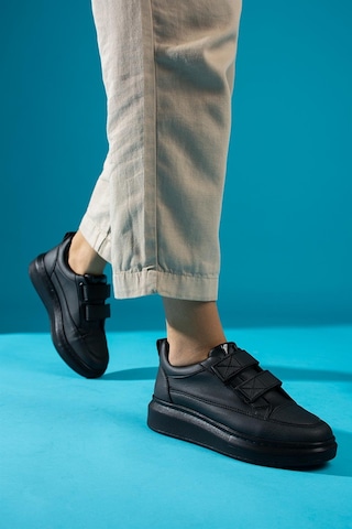 Shoetek Vicenta Kadın Sneakers Bantlı Spor Ayakkabı Siyah Deri Siyah
