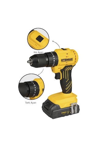 Rtrmax RTS5012 Şarjlı Darbeli Matkap Kömürsüz 54 Nm 2x2 Ah 20V Çift Akü S-Lion