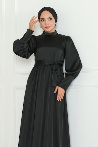 Kuşaklı Saten Abiye 1136 - Siyah