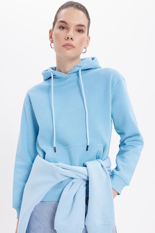 Tudors Kadın Relax Fit Rahat Kesim Pamuklu Kapüşonlu Kanguru Cepli Mavi Sweatshirt-39936 Mavi