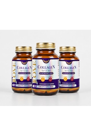 Jove Collagen Komplex Kollajen Tip 1-2-3 Hidrolize Kollajen Peptit Hyaluronik Asit C ve D3 Vitamini 3 x 60 Tablet