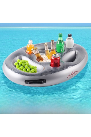 Yifomall Gri Süngerli Su Üstü Yemek/içecek Tepsisi - Havluatable Yüzgeç Partiler İçin Soğutucu Bardak Tutuculu 70x50x10cm