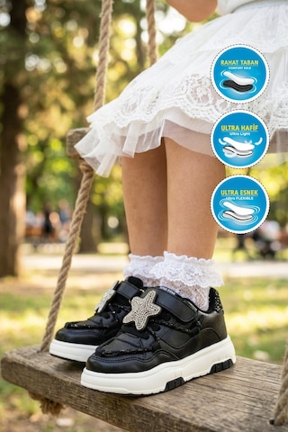 Cool Siyah Cırtlı Hafif Kız Çocuk Spor Ayakkabı Yıldız P