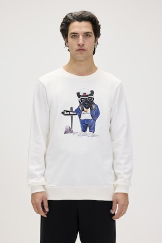 Bad Bear Panther Crewneck Off White Erkek Beyaz Bisiklet Yaka Sweatshirt 001