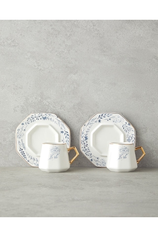 English Home Dreampetal New Bone China 12 Parça 6 Kişilik Kahve Fincan Takımı 80 Ml Mavi Mavi