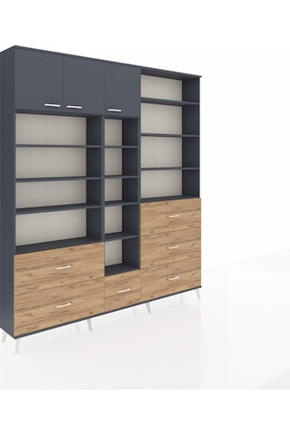 Arges Dolap 17 Raflı 6 Çekmeceli 3 Kapaklı 220x30x243 Antrasit-antrasit/çam Antrasıt/atlas Çam