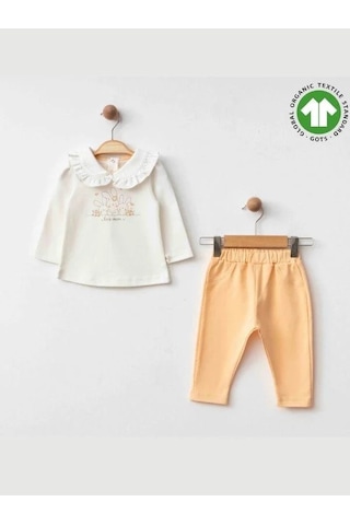 Zekids Kız Bebek Bebe Yaka Tavşan Baskılı Organik Eşofman Takım-15491 SOMON