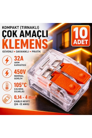 10adet Kompakt Tırnaklı Çok Amaçlı Klemens - 2 Kutup