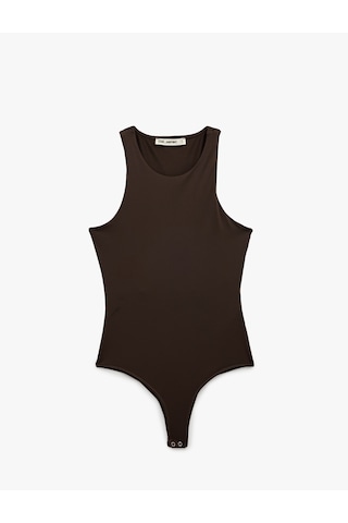 Koton Bisiklet Yaka Kolsuz Slim Fit Çıtçıtlı Body Kahverengi 6sal30206ık Kahve