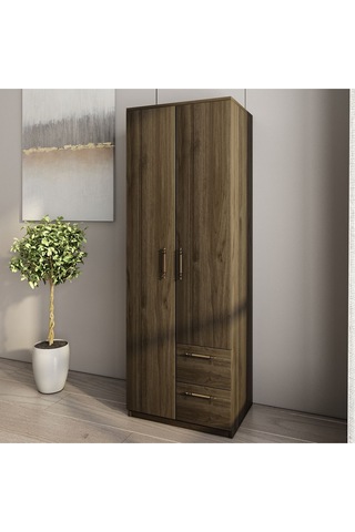 Merlin 2 Kapaklı, Çekmeceli Gardırop, Yatak Odası Dolap, Elbise Dolabı İstanbul Ceviz - 172 Cm / İstanbul Ceviz