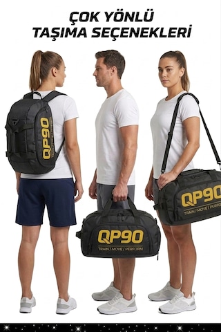 Nemach Ayakkabı Bölmeli Spor Çantası Medium Unisex Sırt Çantasına Dönüşen Gym Fitness Seyahat El Çantası Siyah