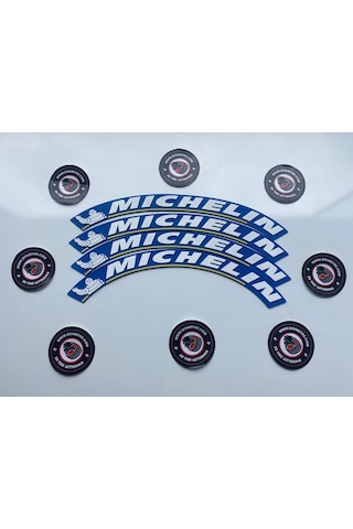 Yeni Model Michelin Mavi Beyaz Büyük Boy 3.2 Cm Lastik Yazısı Etiket Beyaz Yanak 4 Adet