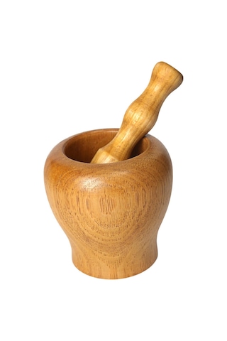 Homyl Mutfak Ahşap Harç Ve Havanya Set Sarımsak Zencefil Açık Kahverengi