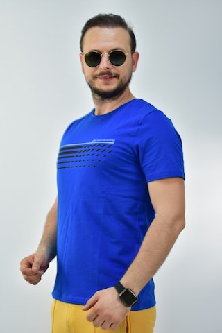 Escetic Erkek Saks Mavisi Slim Fit T-Shirt-3295