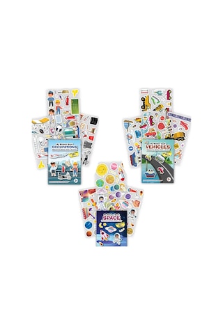 My Sticker Book '' Meslekler-taşıtlar-uzay' , 3lü Set Tükenmeyen Sticker Kitabı