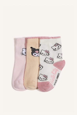 Defacto Kız Bebek Hello Kitty Kaydırmaz Taban 3lü Pamuklu Uzun Çorap F6739a5nspn1 Pembe