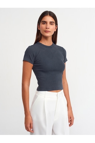 Dilvin Yıkama Efektli T-shirt Antrasit