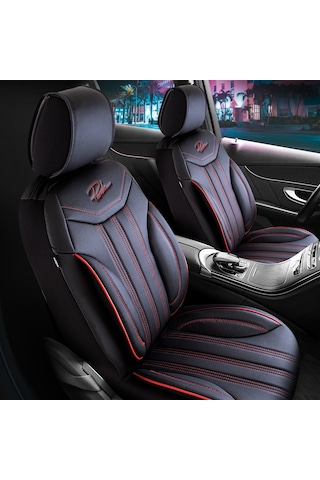Panda Miami Serisi Deri Oto Koltuk Kılıfı - Siyah - Kırmızı