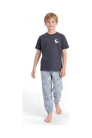 Modanino Erkek Çocuk %100 Pamuk Kumaş Pijama Takımı 8-13 Yaş 12712ıs Antrasit