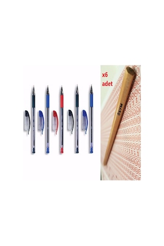 1425 Tükenmez Kalem 2 Siyah 2 Mavi 1 Kırmızı Tk & Faber-castell Natural Ösym Kurşun Kalemi 6"lı 2,5b Siyah, Mavi, Kırmızı, Natural