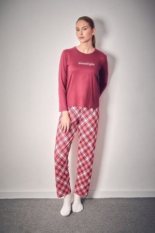 Fullamoda Moonlight Yazı Baskılı Bisiklet Yaka 2 Li Pijama Takımı 24mıcg631216550-mürdüm MÜRDÜM