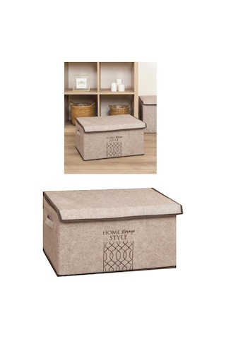 Keçe Kapaklı Maxi Hurç Kutu, Çok Amaçlı Düzenleyici Kutu Organizer Sandık Maxi Boy 47x37x24cm Kahve Kahverengi