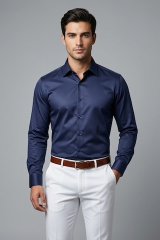 Torivalli Collection Dar Kesim Slimfit Saten Kolay Ütülenebilen Mevsimlik Cepsiz Uzun Kollu Kol Düğmesi Takılabilen Erkek Gömlek Lacivert