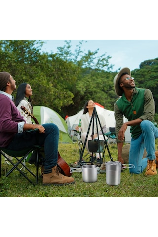 Ranyeek 2'li Yığılabilir Kamp Kupa Seti 304 Paslanmaz Çelik Çift Eldivenli Taşınabilir Depolama Çantası İle Piknik, Doğa Turları İçin Gümüş