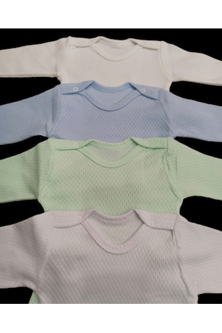 özdemirli bebe Uzun Kollu Çıtçıtlı Badi Bisiklet Yaka Body Hava Alır Kumaş Düz Renk Zıbın (4lü Paket) 0-48 Ay Arası