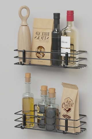 Dolap Kapağı Rafı Yapışkanlı 2 Li Set Mutfak Tezgah Düzenleyici Duvar Organizer Siyah