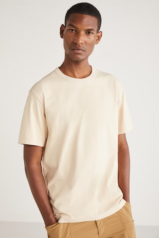 Grimelange Astons Erkek Relaxed %100 Organik Pamuk Kalın Süprem Dokuma Vanilya T-shirt
