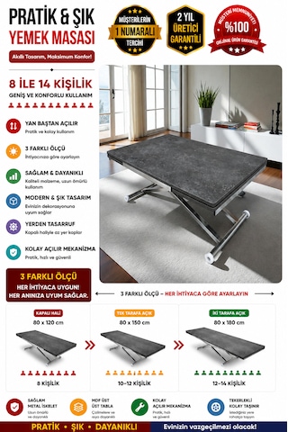 Yan Baştan Açılır Akıllı Masa Üst Tabla Mdf Yüksekliği Ayarlanabilir Pratik Krom Kaplama Antrasit