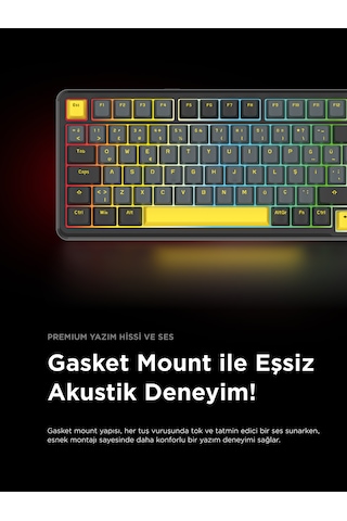 Rampage Kenpachi 75 Ekranlı 2.4g + Bt Wireless Rgb Hot Swap Gasket Oil Switch Türkçe Mekanik Oyuncu Klavyesi