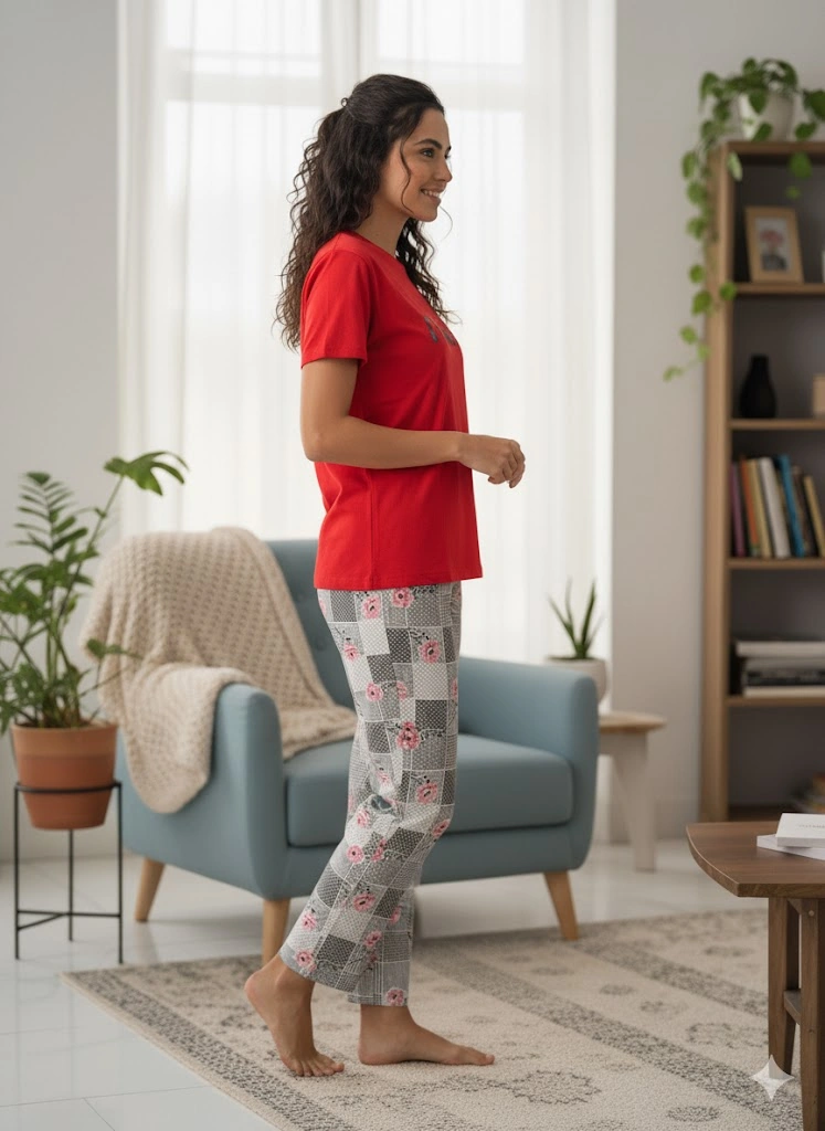 Kadın Kırmızı Pijama Takım Turuncu