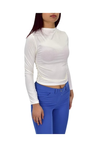 Kadın Lastik Büzgülü Spor Bluz Bgl-st04230 Ekru