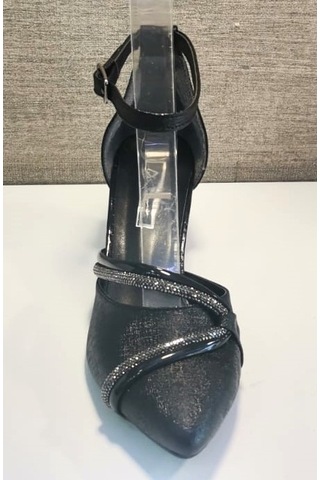 De Scarıo 644 Kadın Taşlı Bel Açık Ön Ve Arka Kapalı Kalın Kısa Topuk Ayakkabı Siyah