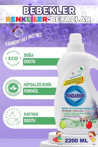 % 100 Doğal Bitkisel Bebek Sıvı Çamaşır Deterjanı Organik Lavanta Yağlı 2200 ML