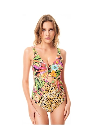 Kadın Bonesta Swimwear Leopar Desenli Pencere Detaylı Mayokini Çok Renkli