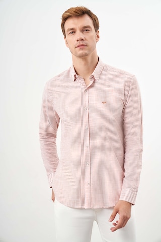 Morven Erkek Turuncu Pamuk Çizgili-panolu İtalyan Yaka Slim Fit Gömlek 25ms004020451 Turuncu Turuncu