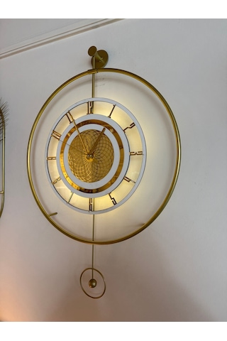 Metaquartz Aksesuar Premium Gold - Çark Pırlanta - Kırılmaz Camlı - Modern Dekoratif Metal Duvar Saati Gold