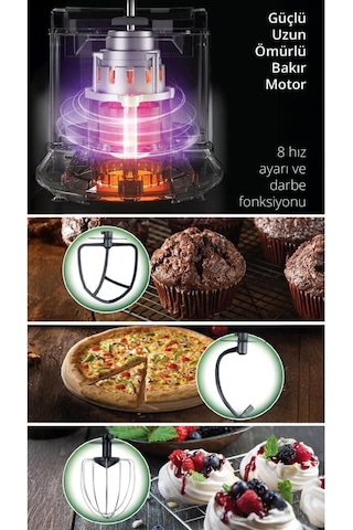 Kiwi Kmx-3638 5.3 L 1300 W Hamur Yoğurma & Stand Mikser Mutfak Şefi