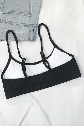 Angelsin Yüksek Bel Özel Kumaş Tankini Bikini Üstü Siyah