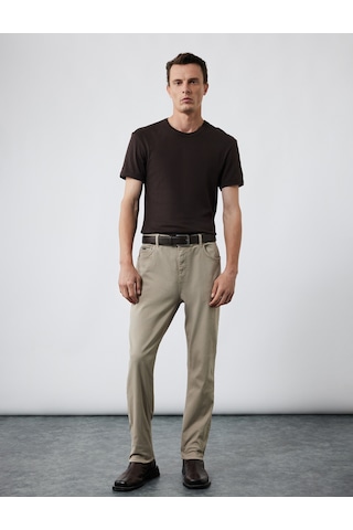 Koton Kısa Kollu Bisiklet Yaka Pamuklu Tok Kumaş Basic Dar Kalıp Tişört Kahverengi 6wam10086hk Kahve