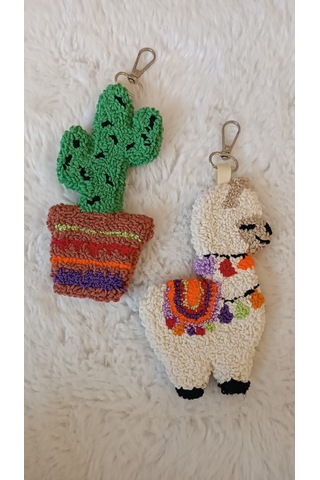 2'li Lama - Kaktüs Anahtarlık Charm Çok Renkli
