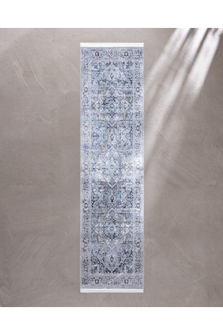 Madame Coco Brenel Shiny Effect İpeksi Kadife Halı - Mavi - 80x300 Cm 8684427223628 Çok Renkli