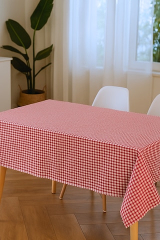 Pötikareli Kırmızı Keten Masa Örtüsü, Pötikare Piknik Örtüsü - Masa Örtüsü- Sofra Bezi 60 X 60 Kırmızı - Beyaz